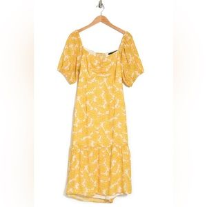 Daisy Print Puff Sleeve Midi Dress